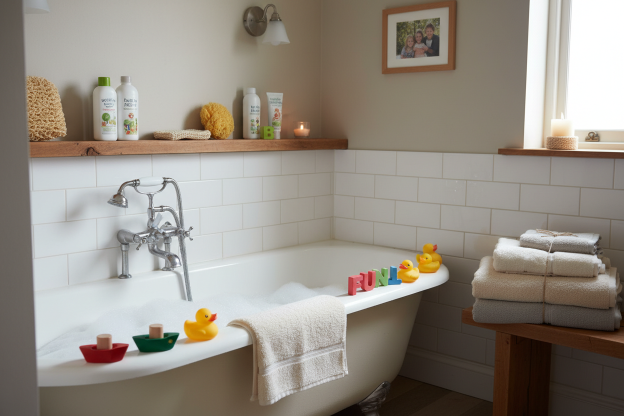 Building a Cozy Family Bathroom With Bath Toys, Bathing Essentials, and Bathroom Linen Sets