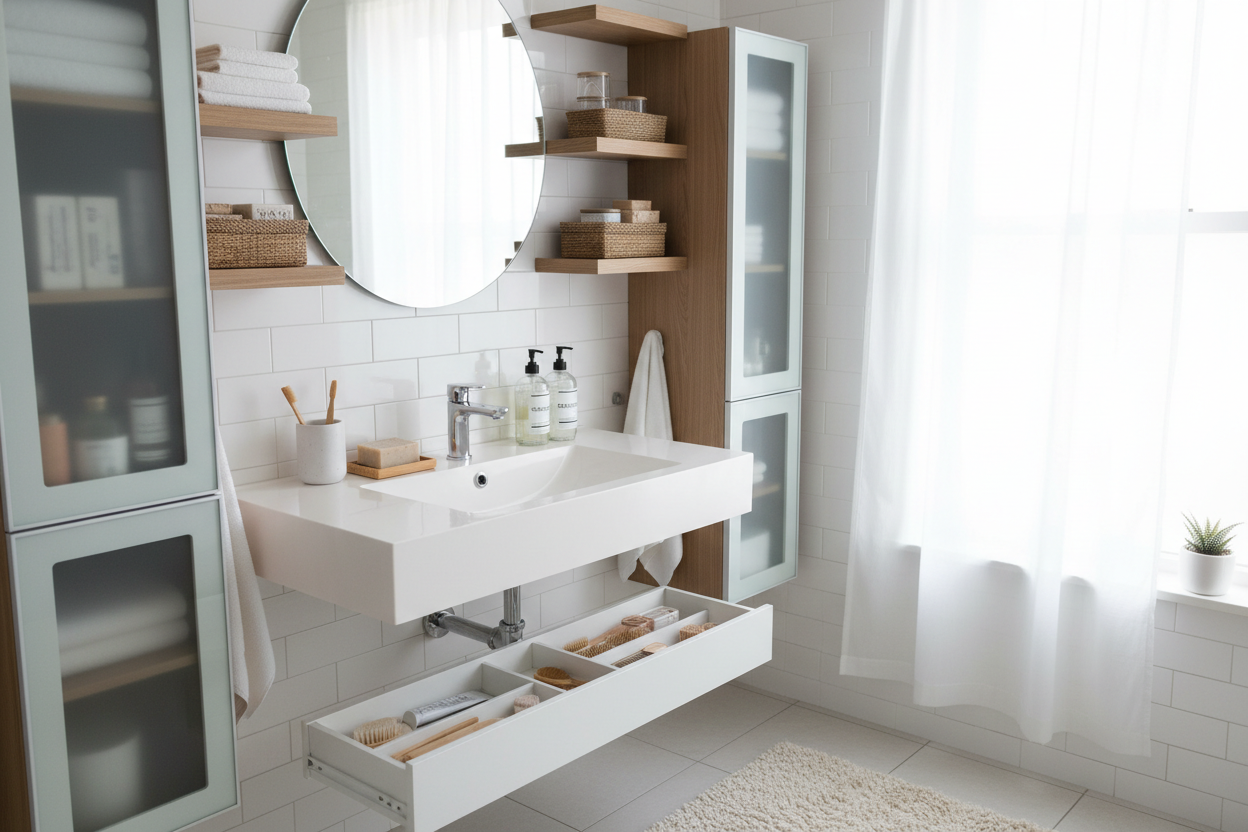 Organizing Small Bathrooms With Bathing Accessories, Bathroom Toothbrushes & Accessories, and Bathroom Bath Rugs