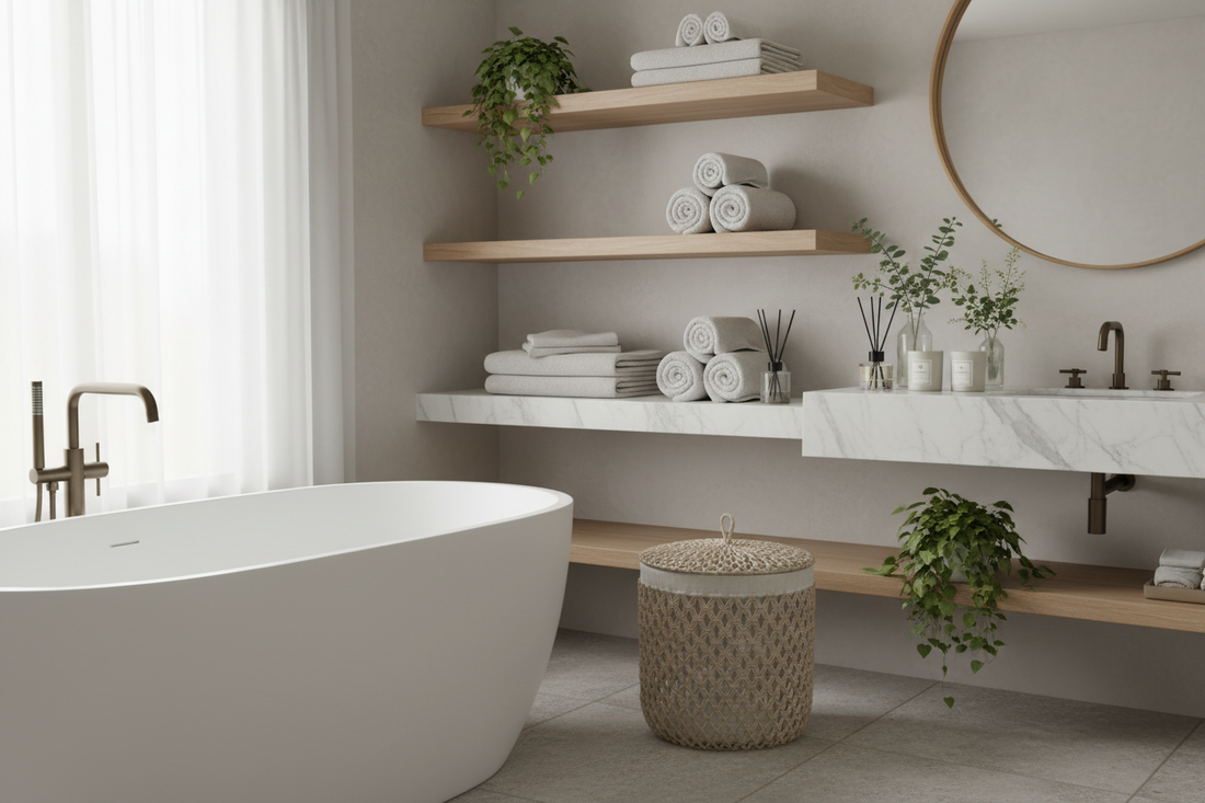 Spa-Like Bathroom Organization Using Towels, Bathroom Laundry Storage & Organization, and Bathroom Home Fragrance