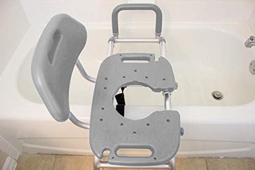 Platinum Health Sliding Shower Chair HydroGlyde Premium Heavy Duty, Padded Bathtub Transfer Bench with Cut Out Seat, for Bath Tub, Adjustable Legs, and Safety Belt, Quick Tool-Less Assembly, Gray