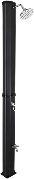 VINGLI Solar Heated Shower, 9.3 Gallon Outdoor Shower with Shower Head and Foot Shower Tap，for Outdoor Backyard Poolside Beach Pool Spa,Black (9.3 Gallon)