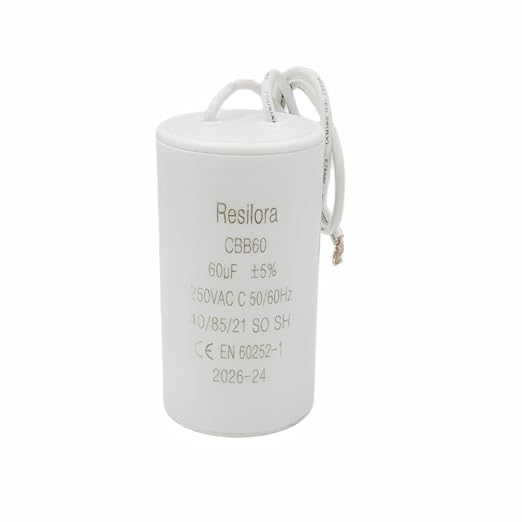 60UF MFD CBB60 Motor Run Capacitor 250VAC Volts Round Cylinder 2 Wires by Resilora