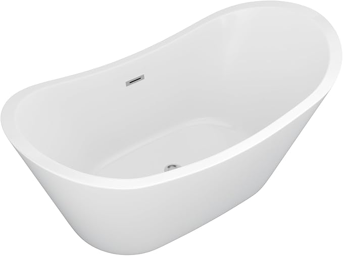 59" Freestanding Acrylic Bathtub – White Double Slipper Soaking Tub with Chrome Drain & Overflow, Glossy Finish for Modern Bathrooms #YSB9210