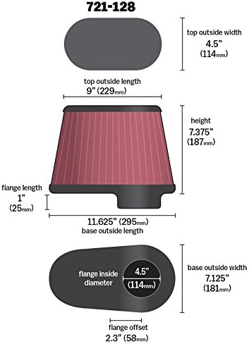 Airaid 721-128 Universal Clamp-On Air Filter: Oval Tapered; 4.5 Inch Flange ID; - Image 7