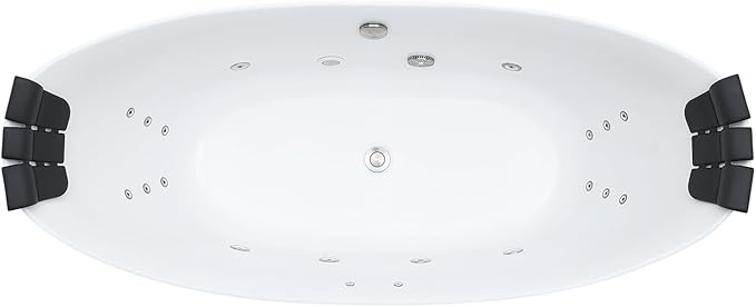 Empava Update Acrylic Whirlpool Bathtub, 67-Inch Freestanding Boat Shaped Jetted Bathtub with Healing Chromotherapy, 18 Hydromassage Jet, Double-Ended Massage Bathtub with Two Black Pillows