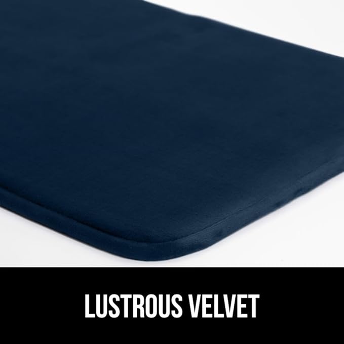 GORILLA GRIP Thick Memory Foam Toilet Rug for Bathroom, Square Shaped Washable, Soft Absorbent Velvet Topside Floor Mats, Machine Wash, Cushioned Luxury Rugs for Bath Room, 22.5x19.5 Navy Blue
