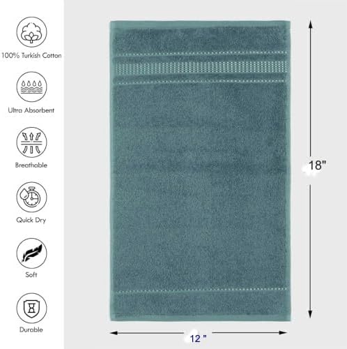 Melissa Linen, Fingertip Towels 4 Pack, 100% Turkish Cotton, Small Hand Towels for Body and Face, 12 x 18 in, Soft and Absorbent, Quick Dry, (Maldive Green Fingertip Hand Towels)