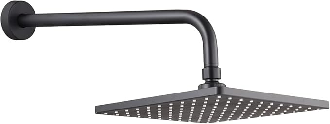 16 Inch Shower Arm with Flange,Stainless Steel 90 Degree Rain Shower Head Extension Arm,Wall-Mounted Shower Head Arm for Fixed Shower Head,Matte Black