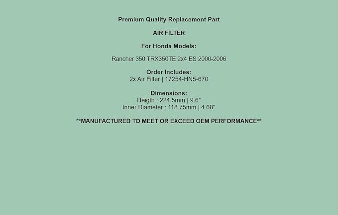 Replacement Air Filter Cleaner For Honda Rancher 350 TRX350TE 2x4 ES 2000-2006 - Image 7