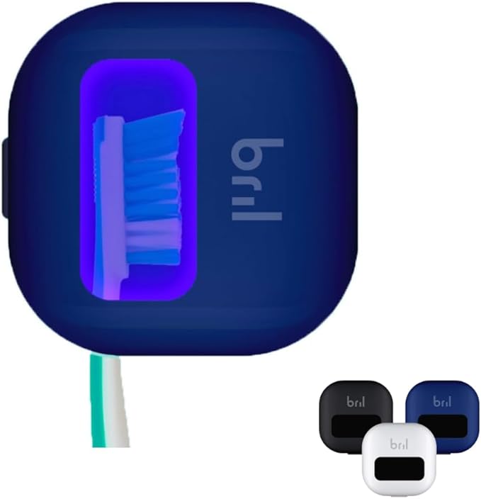 Bril UV-C Toothbrush Sanitizer and Holder, Portable Cleaner, Travel Cover, Magnetic Holder, and Rechargeable Case for Any Size Toothbrush, Navy