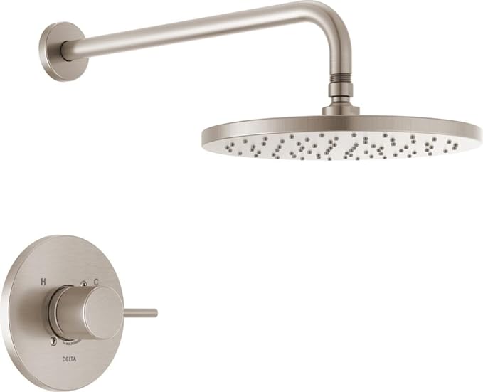 Delta Modern 14 Series Round Rain Shower Faucet Set, Brushed Nickel Shower Head and Handle Set, Valve Trim Kit, Spotshield Stainless T14269-SP-PP (Valve Not Included)