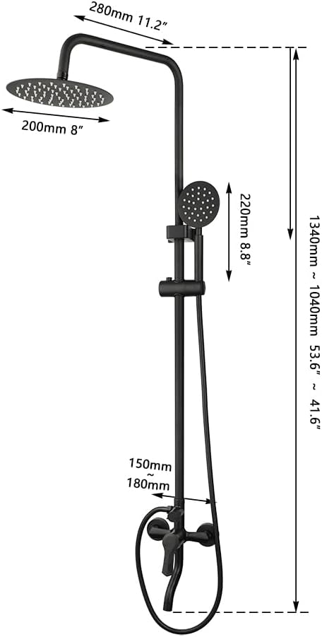 Exposed Shower System 8 Inch Rainfall Shower Head Matte Black Outdoor Shower Fixture 3 Function Stainless Steel Wall Mount Shower Faucet Set with Handheld Sprayer and Tub Spout