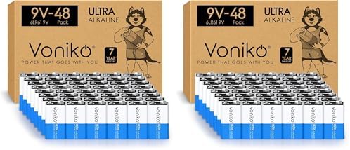 Voniko 96-Pack 9V Batteries, Long-Lasting 9 Volt Battery by Voniko