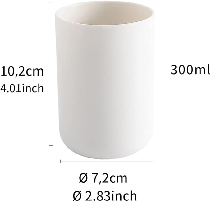 Bathroom Tumblers 2Pcs, Mouthwash Cup, Toothbrush Holders, Drink Mug, Pen Holder, Unbreakable Dishwasher Safe, 10fl.oz(300ml)/Pcs (White & White)