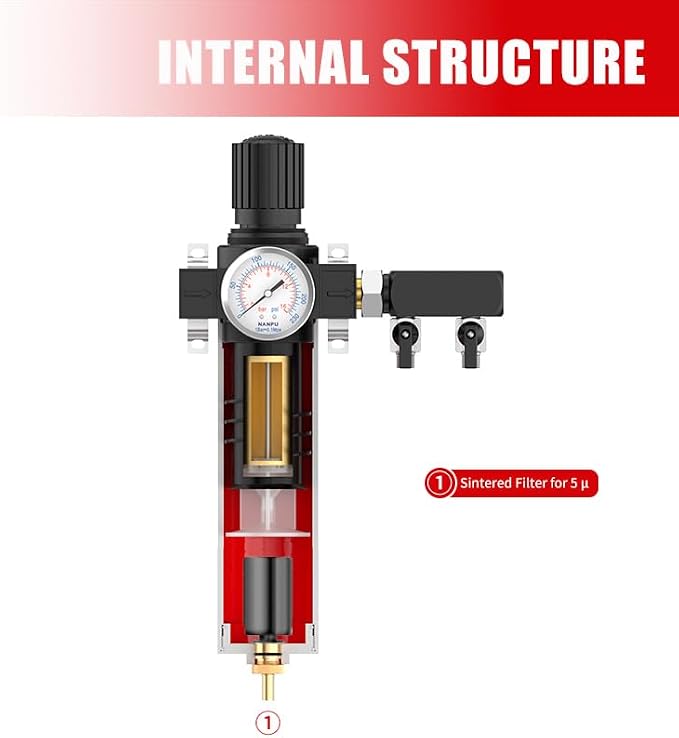 NANPU Z Series Air Filter – Sintered Filter, 1/2" NPT Inlet, 1/4" NPT Outlet - Image 4