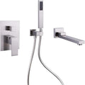 Wall Mounted Bathtub Faucet with Handheld Shower, Solid Brass 180° Swivel Bathroom Tub Filler Faucet with Hand Shower Modern Single Handle Tub Faucet Set, Brushed Nickel