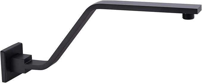16 Inch S Shape Matte Black Shower Head Arm, Square Wall Mounted Shower Arm and Flange Included