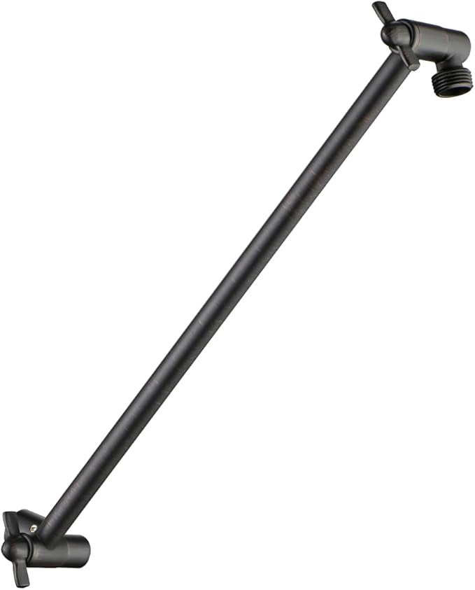 BRIGHT SHOWERS 15 Inch Extra Long Shower Head Extension Arm, Solid Brass Shower Arm Extender with Locking Screw for Rain and Handheld Showerhead, Height & Angle Adjustable, Oil-Rubbed Bronze