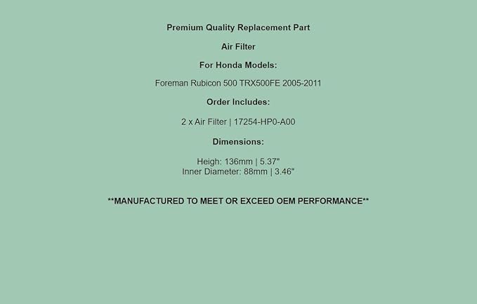 Replacement Air Filter Cleaner For Honda Foreman Rubicon 500 TRX500FE 2005-2011 - Image 7