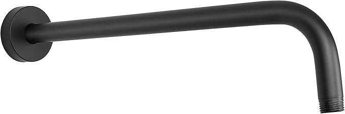 HarJue Shower Arm with Flange and Teflon Tape, Wall Mounted Shower Pipe 304 Stainless Steel Extension Arm for Fixed Shower Head & Handheld (15 Inch, Matte Black)