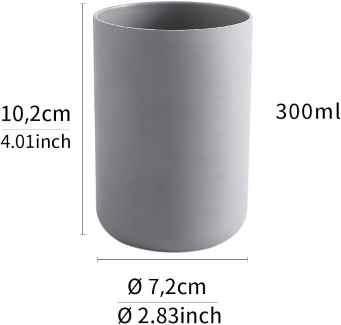 Bathroom Tumblers 2Pcs, Mouthwash Cup, Toothbrush Holders, Drink Mug, Pen Holder, Unbreakable Dishwasher Safe, 10fl.oz(300ml)/Pcs (Grey & Grey)