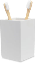 Matte White Toothbrush and Toothpaste Holder for Bathroom Vanity and Countertop, Square Organizer for Electric Toothbrushes, Floss, Razors, Cotton, and Mouthwash