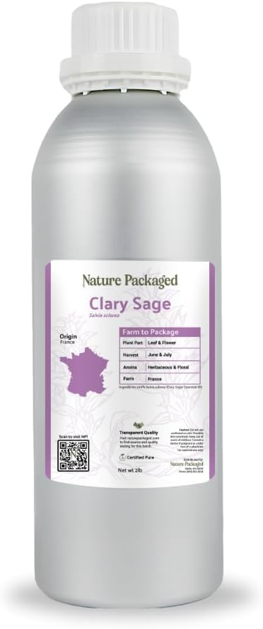 Clary Sage Essential Oil - Direct from France - Steam Distilled - Aceite de Salvia Esclarea for Aromatherapy, Massage, Diffuser, DIY Candle and Soap Making - 2lbs