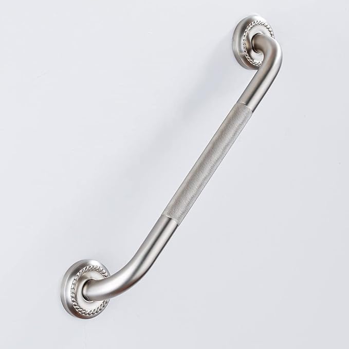 Anti Slip Shower Grab Bar, 24-Inch Toilet Textured Sturdy Hand Rail, Stylish Bathroom Armrest, Brushed Nickel Finish, Multi Function Assist Handle