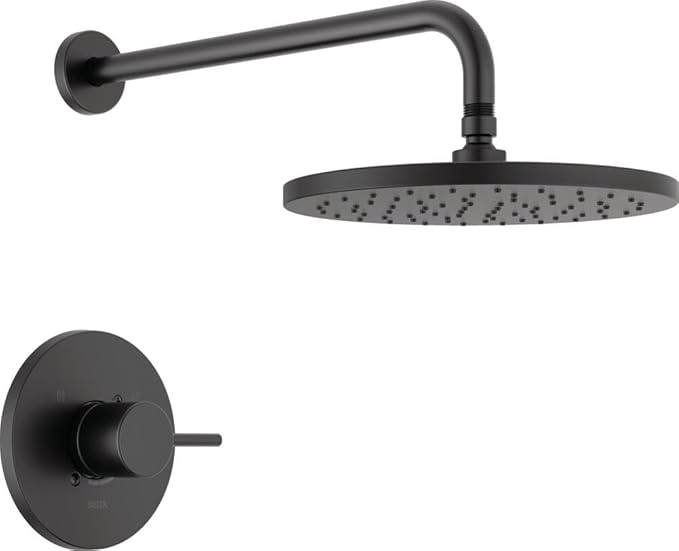 Delta Modern 14 Series Round Rain Shower Faucet Set, Matte Black Shower Head and Handle Set, Valve Trim Kit, Matte Black T14269-BL-PP (Valve Not Included)