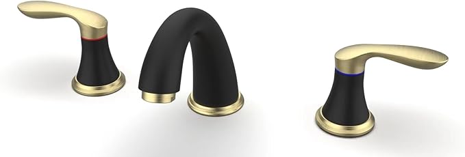 Bathroom Sink Faucet, Faucet for Bathroom Sink, Widespread Black and Gold Bathroom Faucet 3 Hole with Stainless Steel Pop Up Drain and cUPC Lead-Free Hose - (Black and Gold)