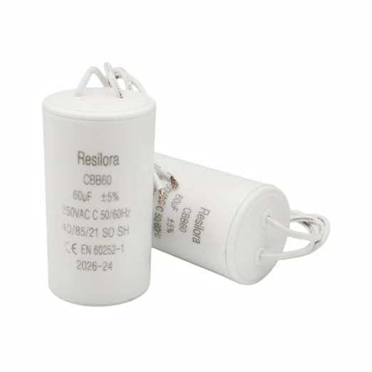 60UF MFD CBB60 Motor Run Capacitor 250VAC Volts Round Cylinder 2 Wires - Image 2