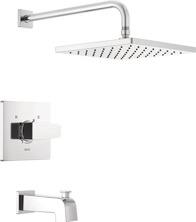 Delta Faucet Modern Raincan Square Single-Function Tub and Shower Trim Kit, Tub Faucet Set, Rainfall Shower Head, Delta Shower Trim Kit, Chrome T14468-PP (Valve Not Included)