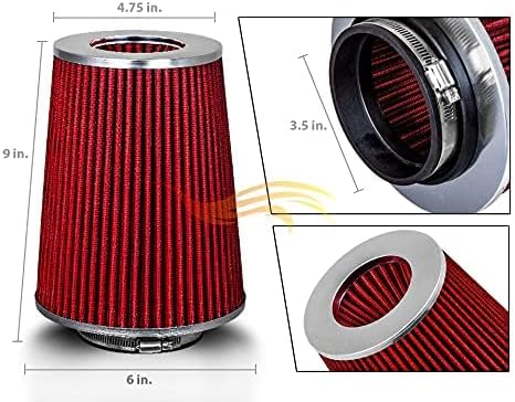 RED 3.5" 89 mm Inlet Truck Air Cone Replacement Performance Washable Clamp-On - Image 2