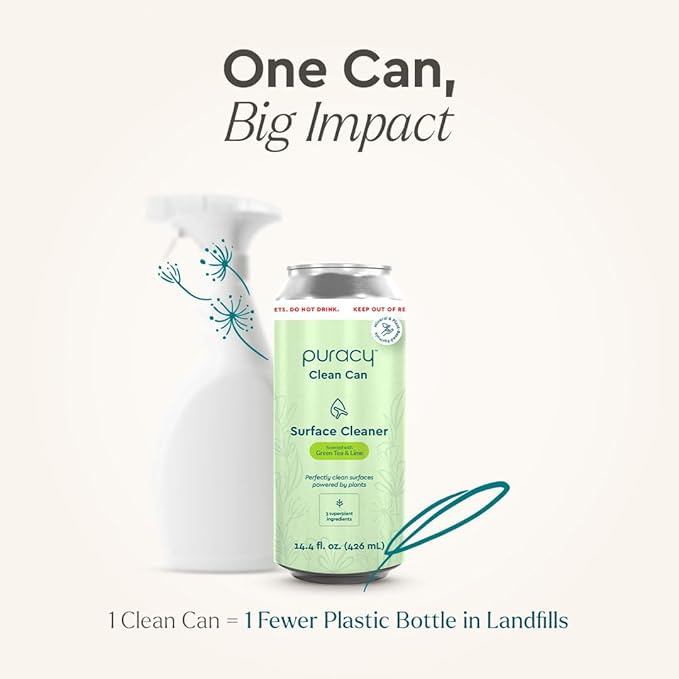 Puracy Multi-Surface Cleaner Clean Can - Plant-Powered Everyday Surface Cleaner - Natural All Purpose Cleaning Solution As Seen on TikTok (Green Tea & Lime, 3 Pack Refill)