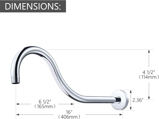 High-end Wall Mounted Extention High Arc Anti-corrosion Shower Arm（Made of Solid Brass) for RP61273 16-inch, Chorme