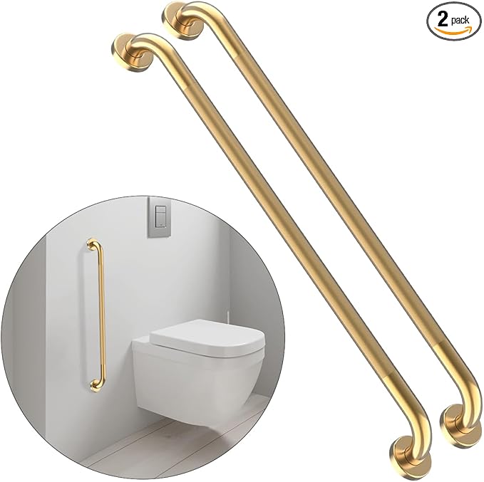 36 Inch Anti Slip Shower Grab Bar Gold, Munzong 2 Pack Bathroom Grab Bar, Knurled Bathroom Balance Bar,Safety Hand Rail Support Handicap Elderly Injury Senior Assist Bath Handle