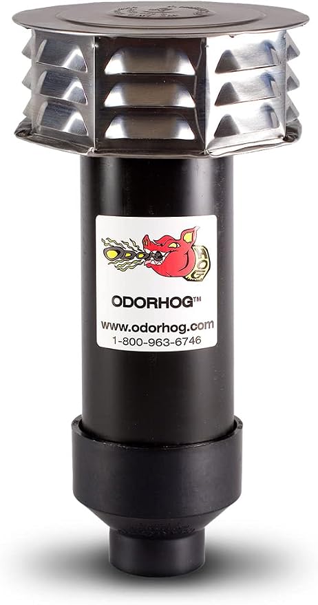 OdorHog Metal Cap Slip On Vent Stack Pipe Filter 1.5" Black ABS, Removes by OdorHog-StoptheStink
