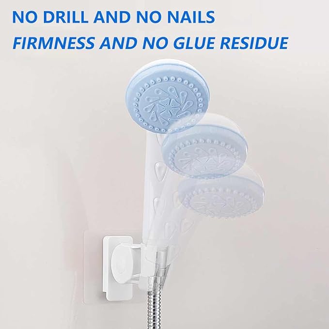 Shower Head Holder,Plastic Bathroom Strong Adhesive Showerhead Adapter,Wall Mount Adjustable Handheld Shower Head Holder Bracket,Waterproof,Relocatable Shower Wand Holder,White