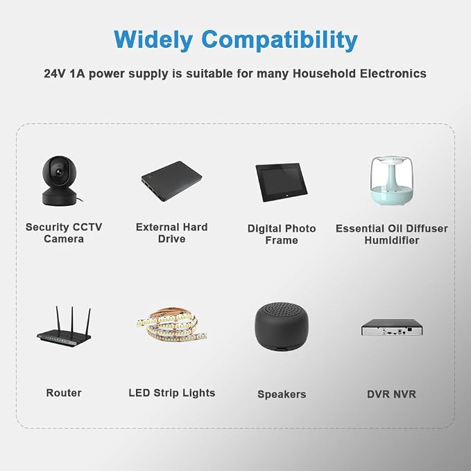 24V 1A Power Adapter 24W Supply 100V-240V AC to DC 24 Volt Charge - Image 2