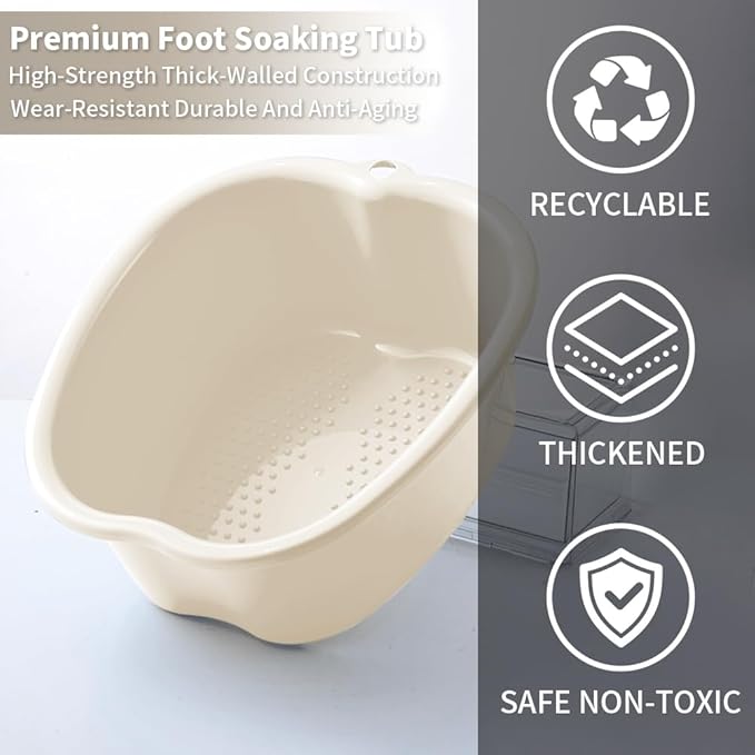 Foot Soaking Tub Large Size Foot Basin Sturdy Soaking Feet Bucket Massager Tub Exfoliation Callus Pedicure Foots Spa Bath Bucket for Women and Men (White)
