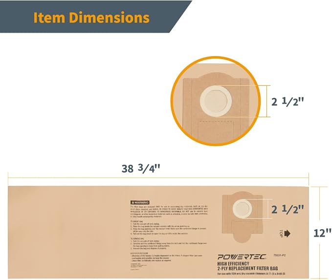 POWERTEC Shop Vacuum Bags 6PK Replacement Filter Bags - Image 4