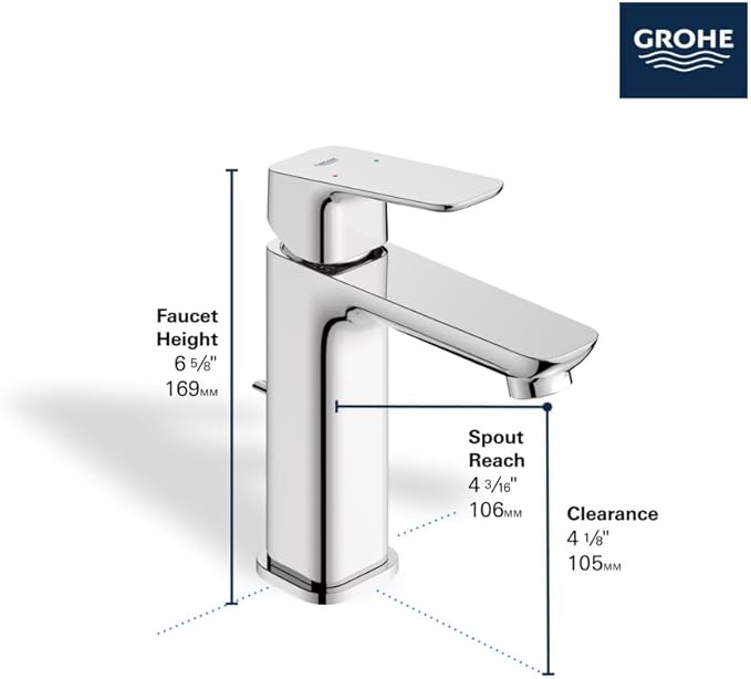 Grohe 1019200000 Cubeo Single Hole Single Handle M-Size Bathroom Faucet, 1.2 GPM, Starlight Chrome