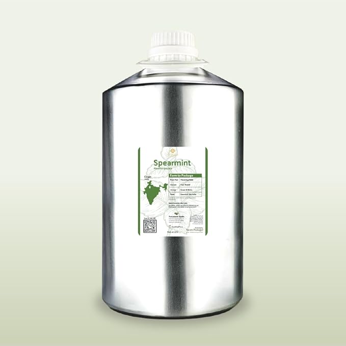 Spearmint Essential Oil - Direct from Essential Oils India - Steam Distilled - Aceite Esencial de Menta Verde for Aromatherapy, Massage, Diffuser, DIY Candle and Soap Making - 2lbs