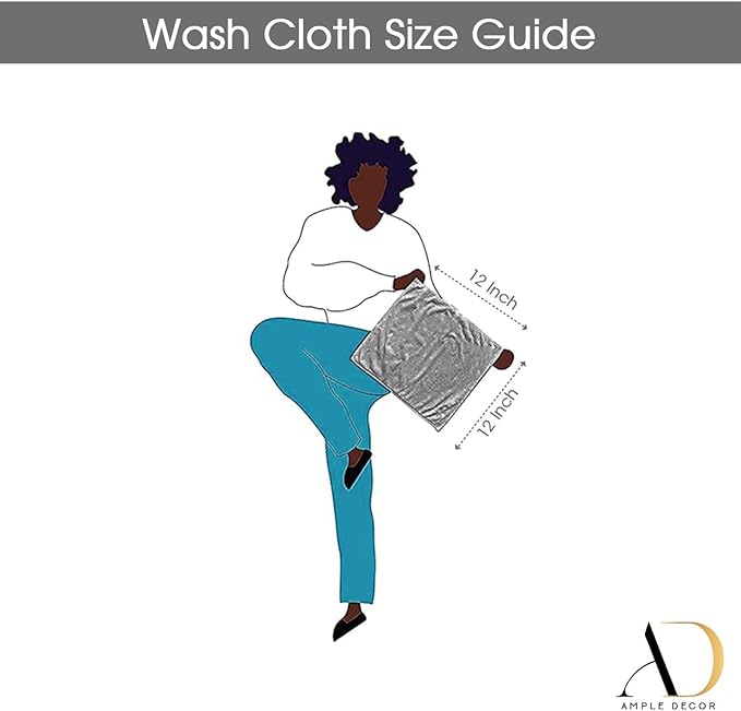 Ample Decor Washcloths Pack of 5 12 X 12 Inch, 600 GSM 100% Cotton Soft Absorbent, Premium Quality Durable Ideal for Bathroom, Pool, Hotel, Spa - Grey