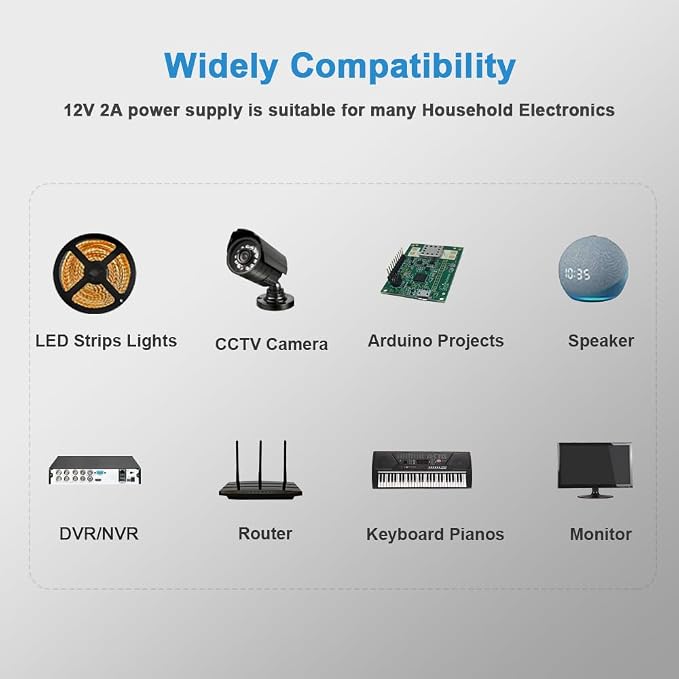12 Volt 2A Power Adapter Supply AC to DC 2.1/2.5mm X 5.5mm Plug 12v 2 Amp Wall - Image 2