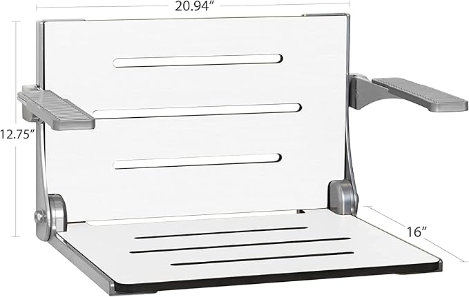 Seachrome Silhouette Comfort Folding Shower Bench Seat with Arms, Grey Seat with Matte Black Frame (SHAFAR-185155-PGS-S-MB-BK)