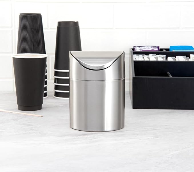 Restaurantware RW Clean 0.4 Gallon Countertop Garbage Can 1 Compact Mini Trash - Image 4