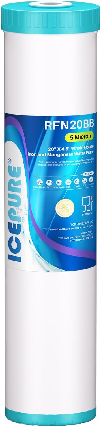 ICEPURE 5 Micron 20" x 4.5" RFN20BB Whole House Iron & Manganese Reduce Water by ICEPURE