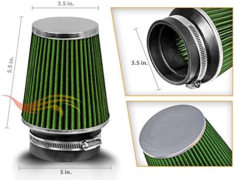 GREEN 3.5" 89 mm Inlet Narrow Air Cone Replacement Performance Washable - Image 2