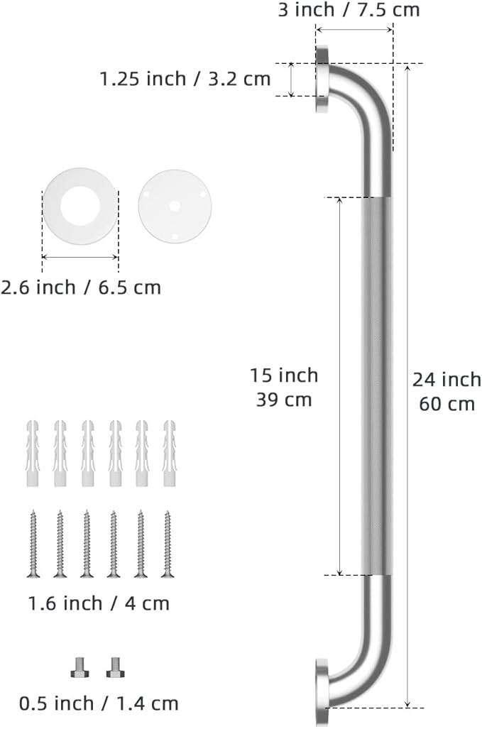 24 Inch Anti Slip Shower Grab Bar, Munzong Stainless Steel Bathroom Grab Bar, Satin Brushed Nickel Knurled Bathroom Balance Bar,Safety Hand Rail Support Handicap Elderly Senior Assist Bath Handle